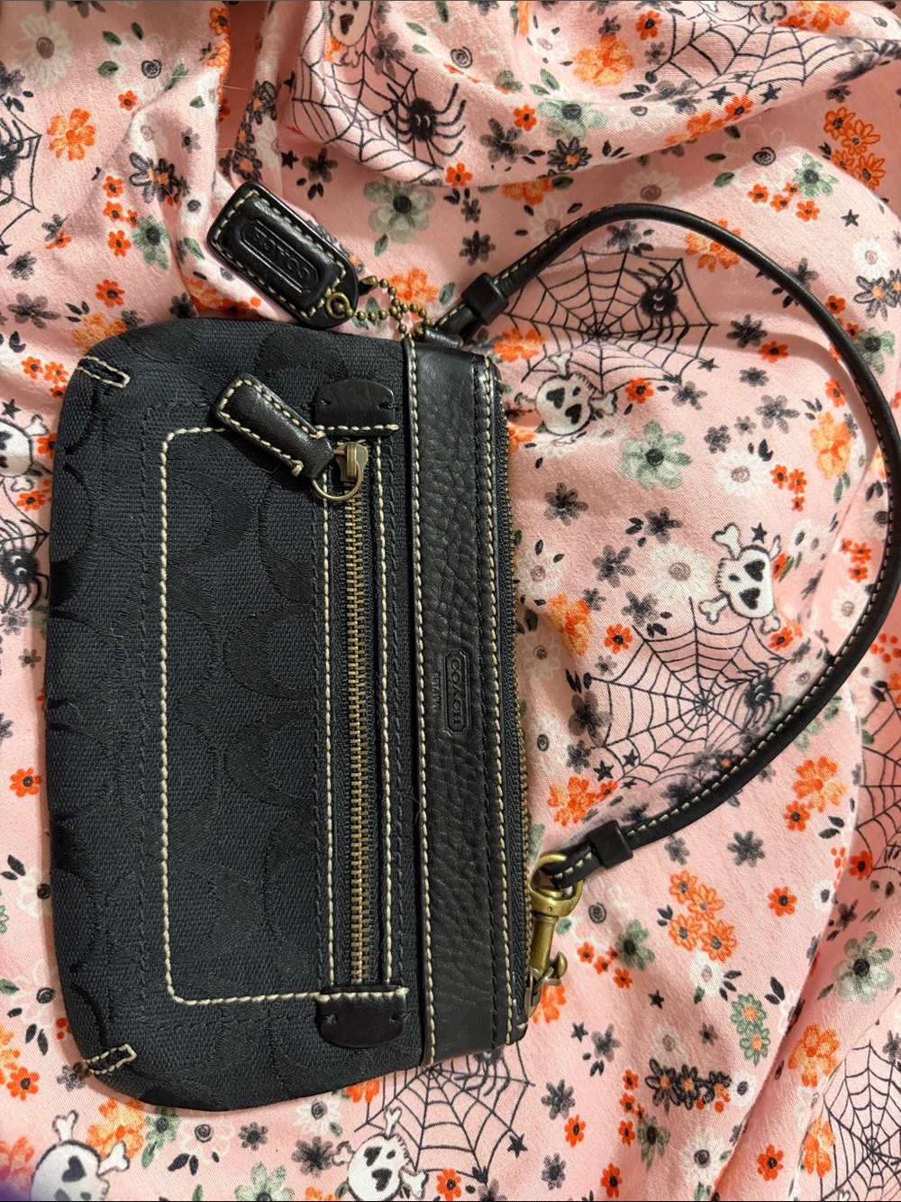 Coach Black Signature Canvas Wristlet with Leather Trim